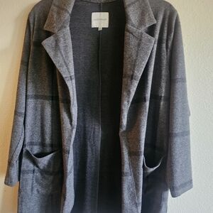 Gray Plaid Open Front Cardigan